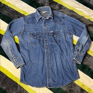 Carhartt Rugged Outdoor Wear Denim Shirt with Gold Logo Size XL